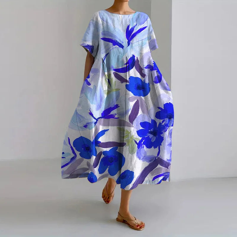 Vibeke | Blomsterprint V-udskæring Kjole